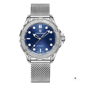 Pagani Design Automatic Stainless Steel Wristwatch with Blue Dial and Mesh Band